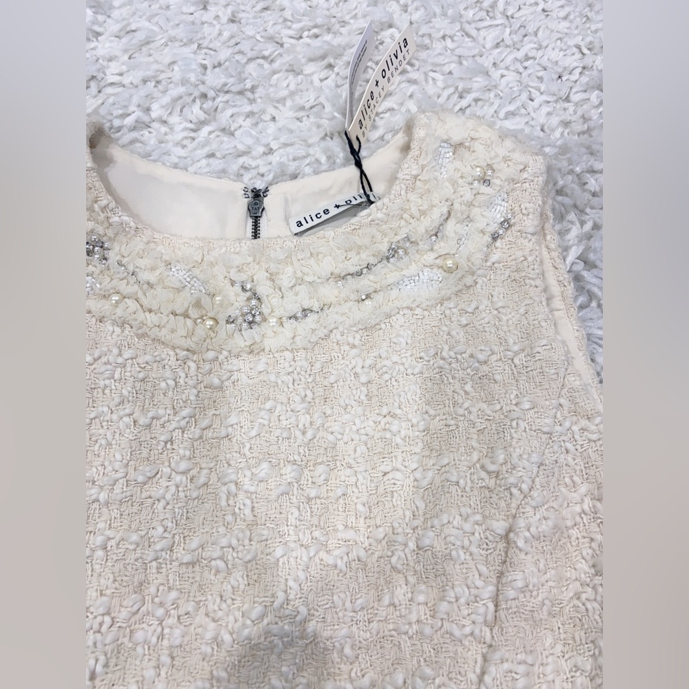 NWT Alice + Olivia Haven Embellished Ivory Tweed Dress - Picture 11 of 12